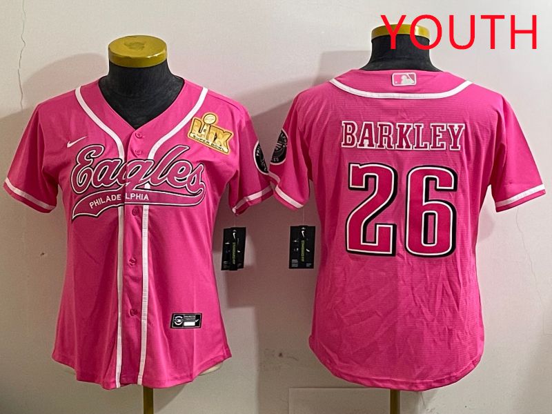 Youth Philadelphia Eagles 26 Barkley Pink Jointly Name 2025 Nike Limited NFL Jersey style 5